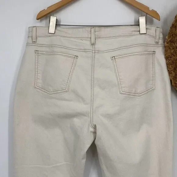 Eileen Fisher Cropped Raw Hem High-Rise Jeans Stretch Cream 16 - Picture 7 of 12